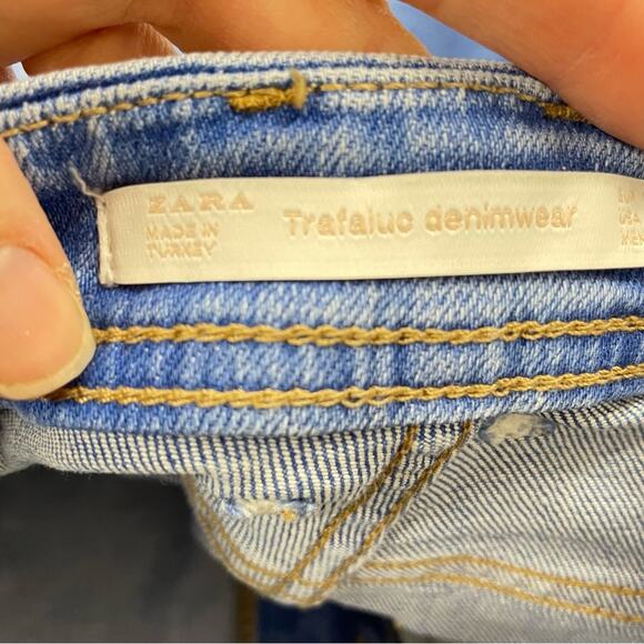 Zara Blue Distressed Raw Hem High Rise Skinny Jeans Womens 00 Zip Fly Classic - Picture 8 of 11